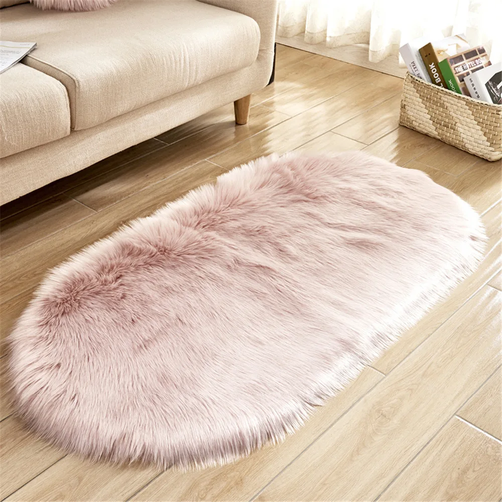 

Fluffy Rug Oval Area Rug for Living Room Bedroom Floor Mat Plush Rug Imitation Wool Carpet Grey White Pink Black Purple Rug