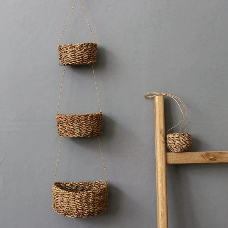 

3-Tier Hanging Basket,Hemp Rope Woven Baskets,Plant Holder,Handmade Weave Hanging Storage Basket Home Decor