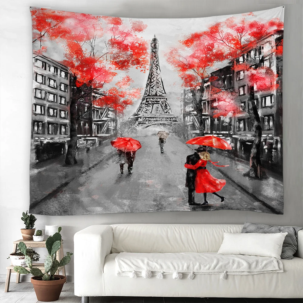 

Printed Tapestry European Retro Paris Tower Romantic lovers Wall Hanging Hippie Mandala Bohemian Art Home Decor Tapestries