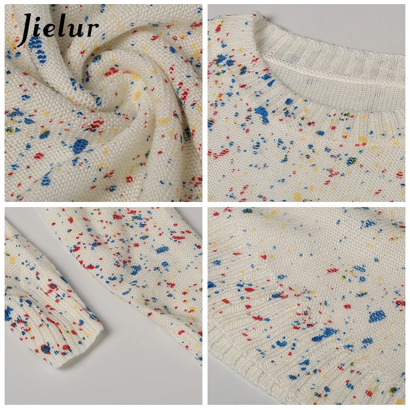 Jielur 2021 New Long-sleeved Printed Women's Sweater Casual Loose All-match Fashion Knitted Pullovers Europe Simple Female Tops | Женская