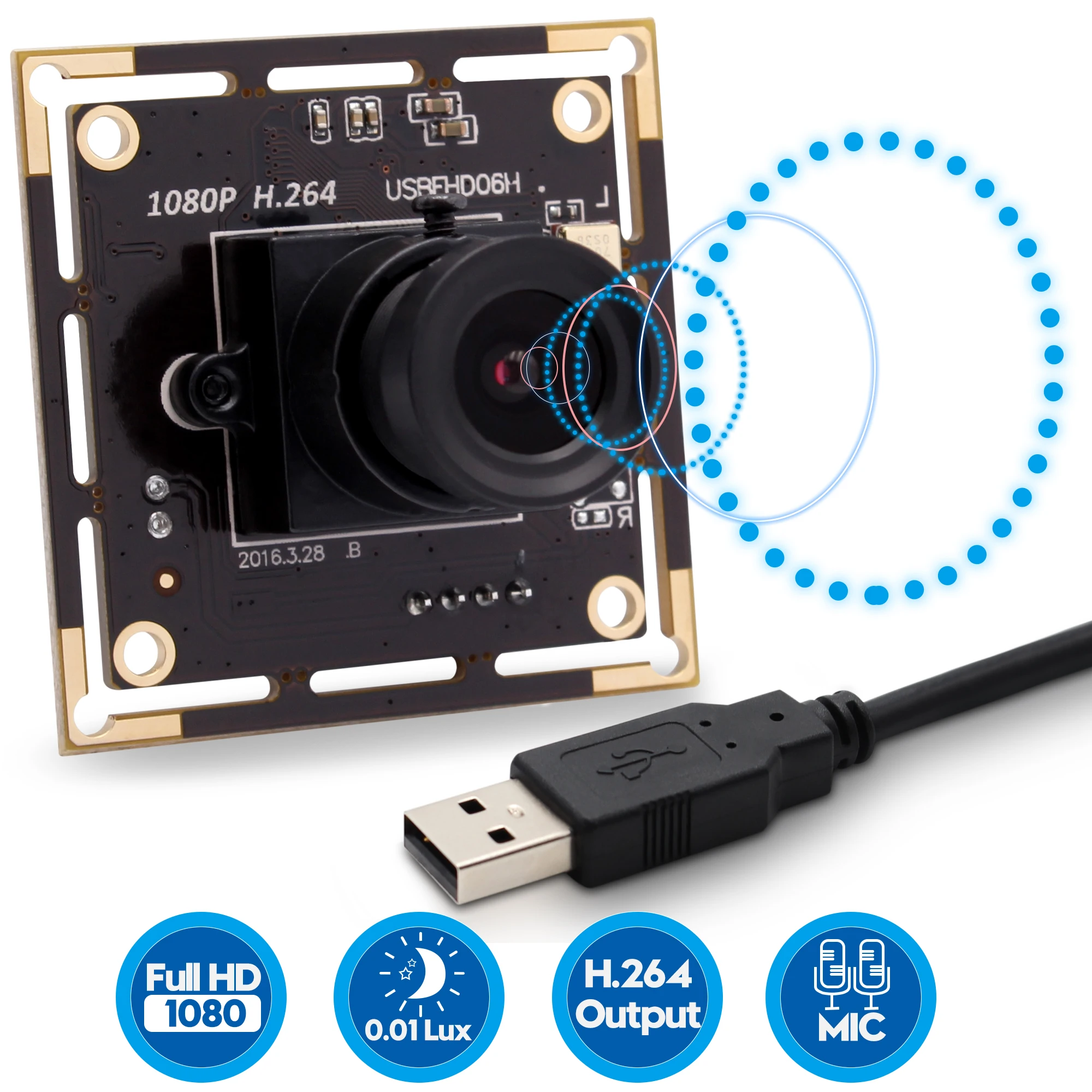 1080P H.264 Low Illumination 0.01lux Sony IMX323 USB Webcam Plug and play USB Camera Module  with 850nm ir pass filter