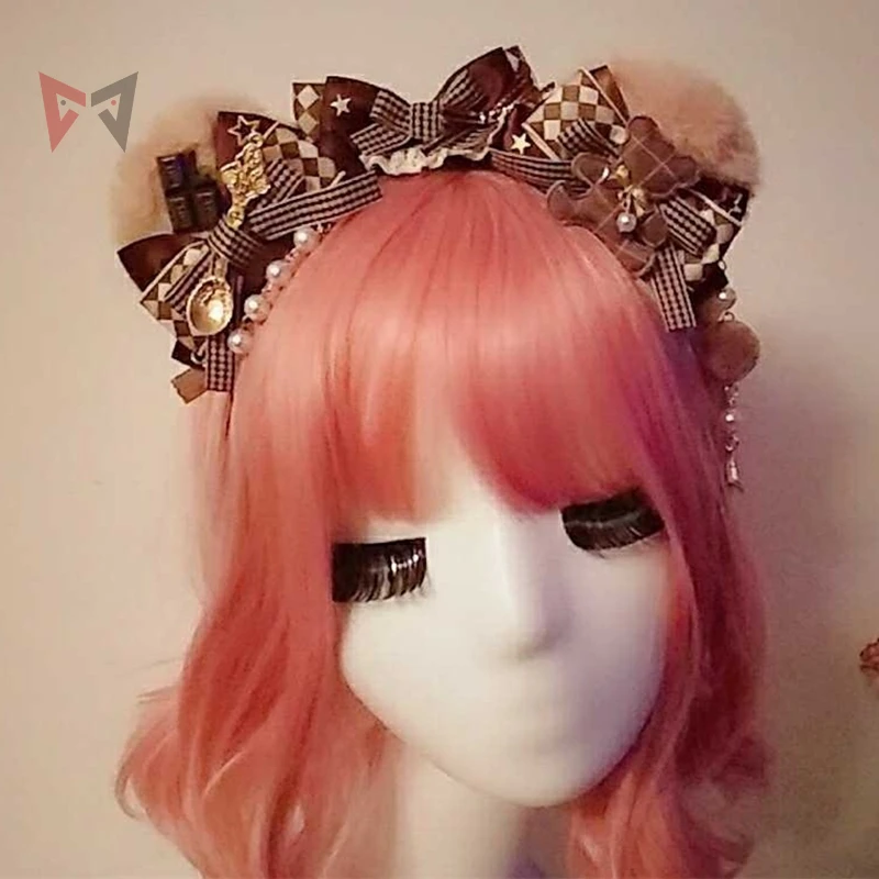 

New Handmade Work Bear Ears Hairhoop Hairband Headwear For KC Lolita Cosplay Party Game Costume Accessories