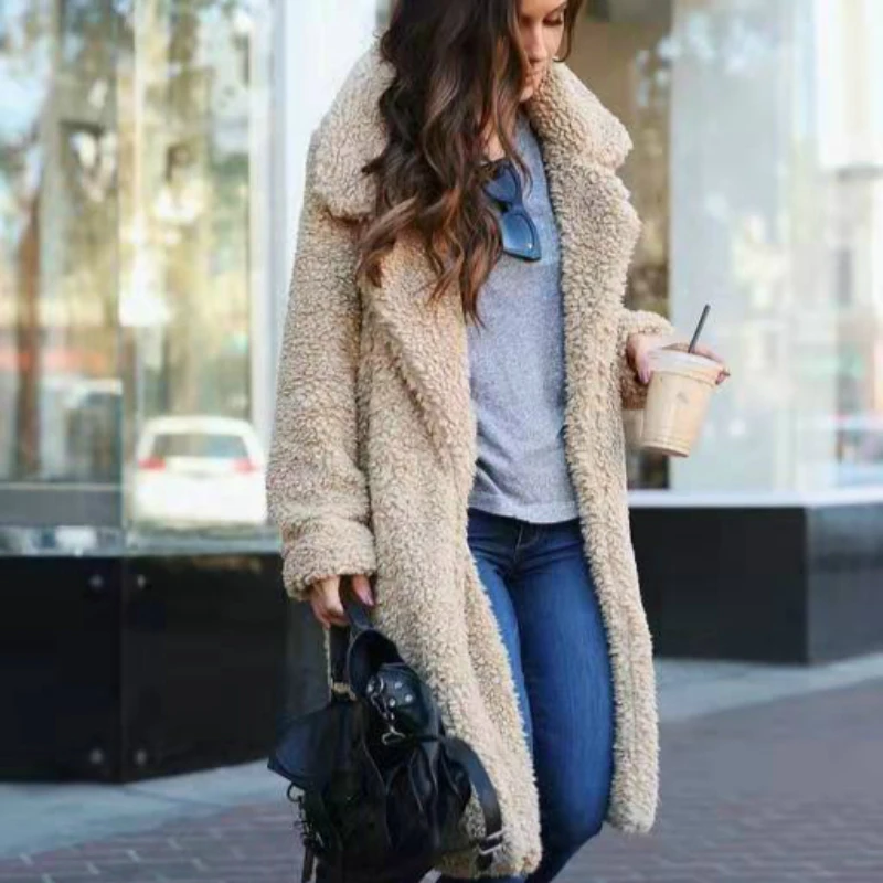 

Autumn Winter Women Long Teddy Coat 2020 New Fashion Thick Warm Slim Fit Faux Fur Ladies Jackets Female Solid Plush Outwear