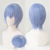 anime eva ayanami rei short light blue synthetic hair heat resistant hair cosplay wig wig cap