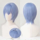 Парик для косплея из коротких синтетических волос Аниме EVA Ayanami Рей светло-голубого цвета с термостойкими волосами + шапочка для парика