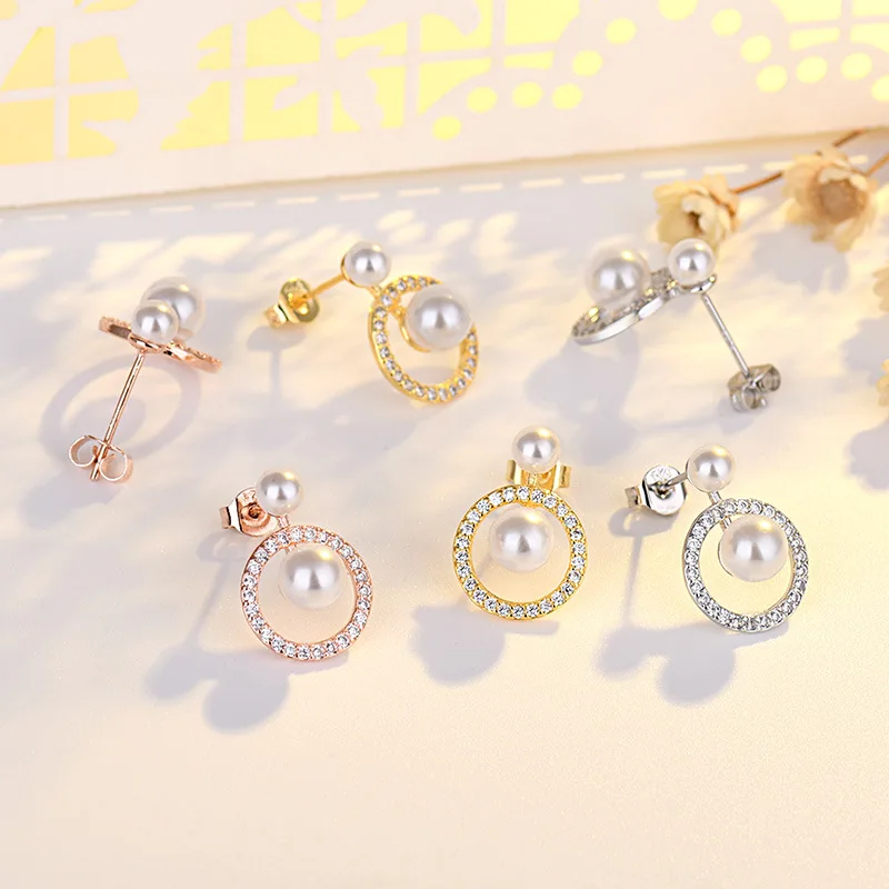 

Round Fashion Earrings full of diamond pearl earrings simple pearl forest Earrings