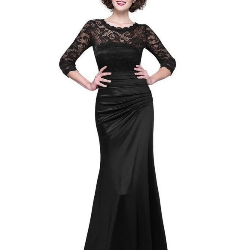 Robe ceremonie femme, черное, фиолетовое, торжественное платье, женское, элегантное, 3/4 рукав, кружево, пэчворк, сатин, длина до пола, платье для девушек, платья