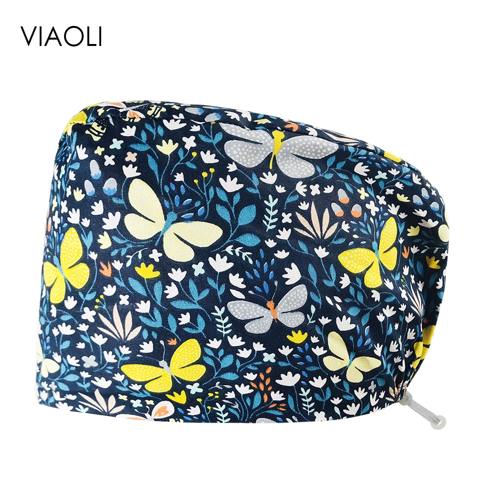

Tooth Health Scrubs Women Work Caps Cute Printing Housework Dust-proof Cap Breathable cotton Beauty salon Work Hat for long hair