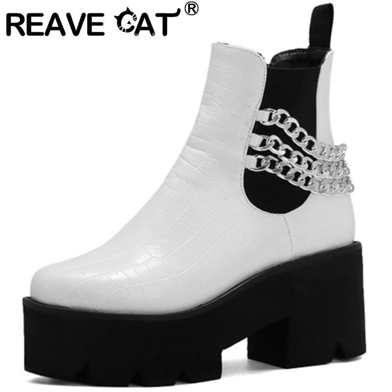 Женские ботильоны из лакированной кожи REAVE CAT новые полусапожки с круглым носком