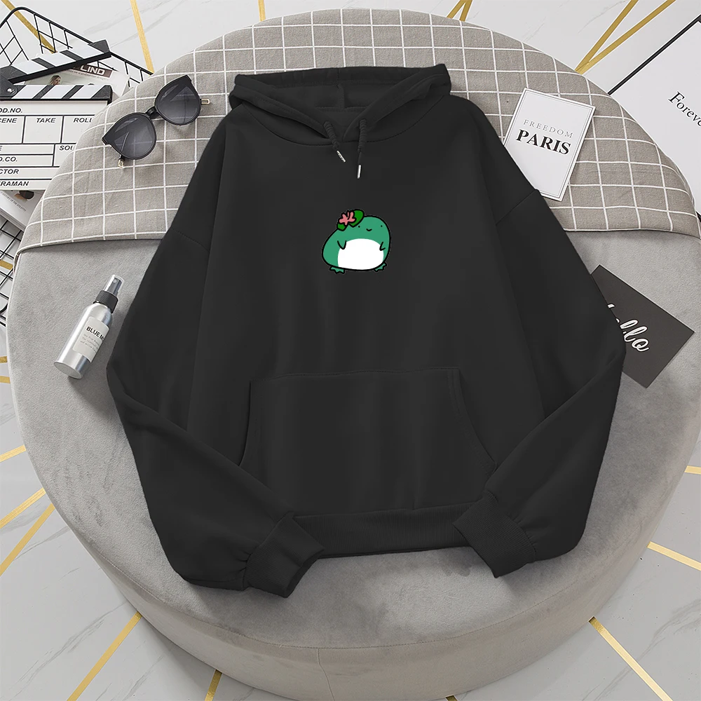 Vintage Winter Sweetshirt Cute Lotus Frog Print Harajuku Goth Clothes Oversize Sweatshirt with Hooded Sweatshirts Ladies Hoodies