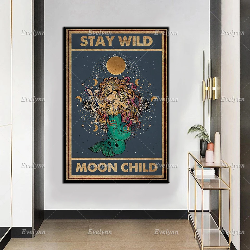 Детский плакат Stay Wild Moon холст для девочек винтажный лунное искусство настенное с