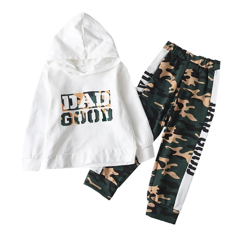 

2020 New Spring Autumn Children Clothing Sets Girls Suits Casual Letter Print Hooded Tops Girl Camouflage Pants Two Piece Sets