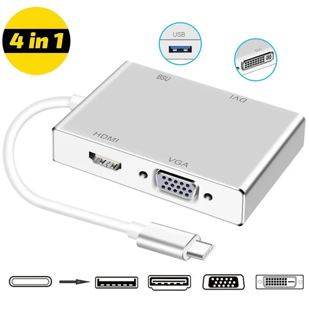 4 в 1 Usb 3 Тип C к Hdmi Vga Dvi 0 выход Расширенный концентратор 4K 1080P 3D видео конвертер для