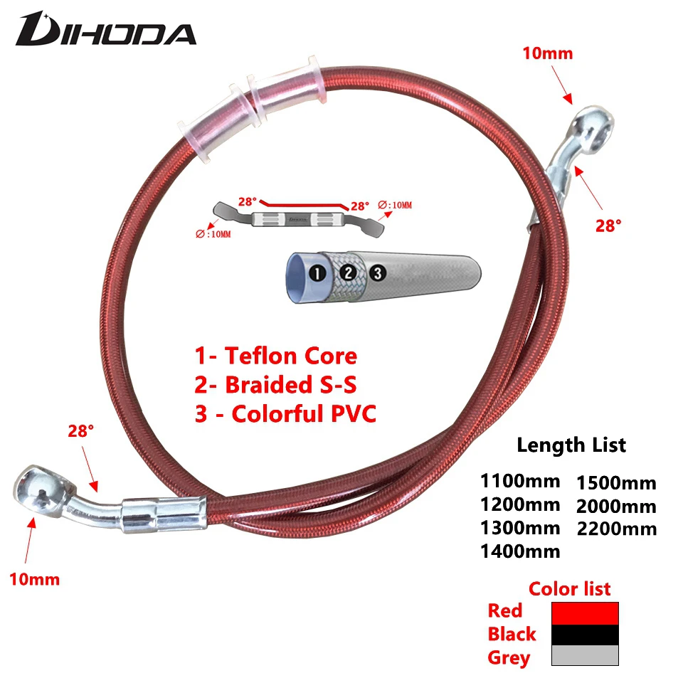 Cable de manguera de freno hidráulico para motocicleta, 1100mm-2200mm, 10mm, Banjo, para Suzuki, Kawasaki, Yamaha, honda