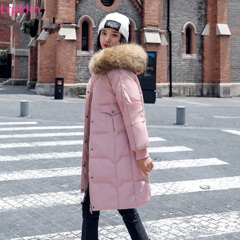Lrpklm/новый длинный пуховик с мехом енота женский зимний пуховик. Брендовая куртка