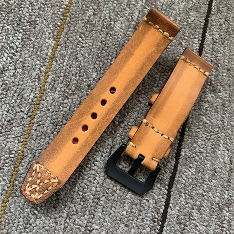 18mm 20mm 22mm 24mm Handmade genuine leather watch strap vintage look thick tough brown tan