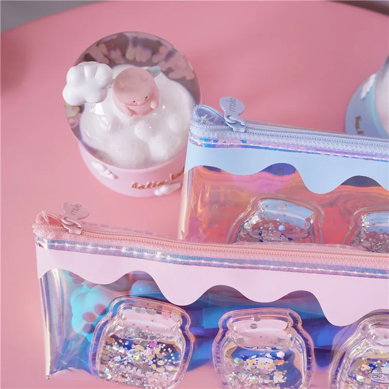 Милый чехол для карандашей с лазером креативный молочной ручки прозрачная