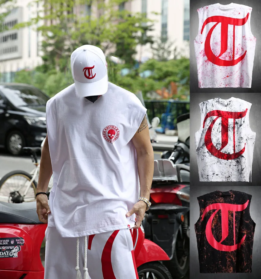 Майка мужская облегающая без рукавов брендовая одежда для спортзала майка