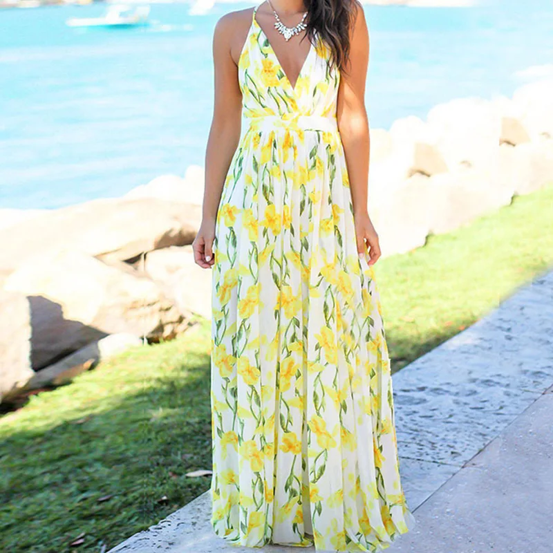 

Сексуальные платья с V-образным вырезом, женская одежда с принтом, платье в пол, летнее женское облегающее и расклешенное летнее платье, женс...