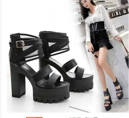 

Summer new thick bottom waterproof platform thick heel hollow Roman high heel open toe sandals women's shoes