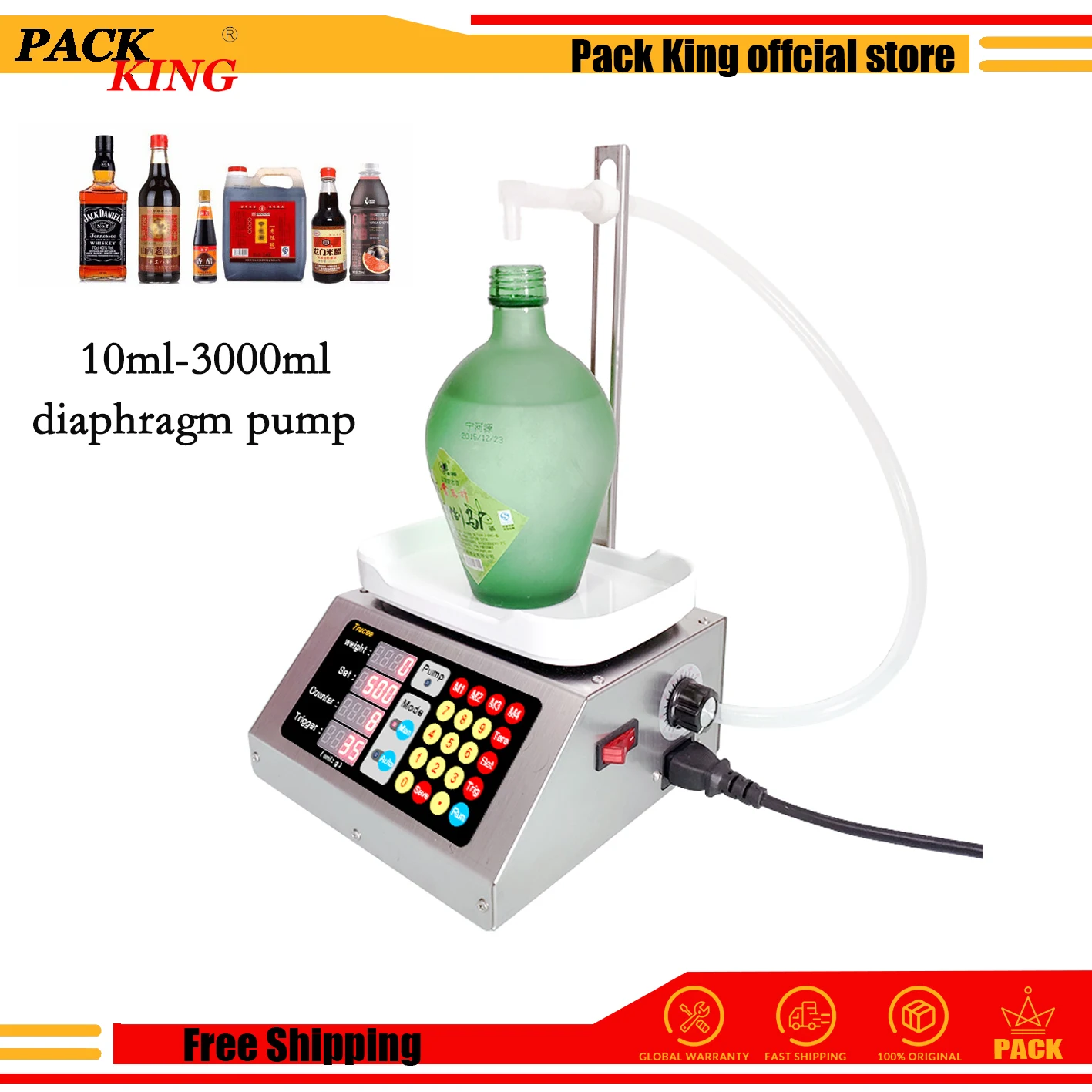 

10ml-3000ml Weighing Diaphragm Pump Filling Machine Electronic Scale Liquid Filler Oil Water Drink Wine Juice