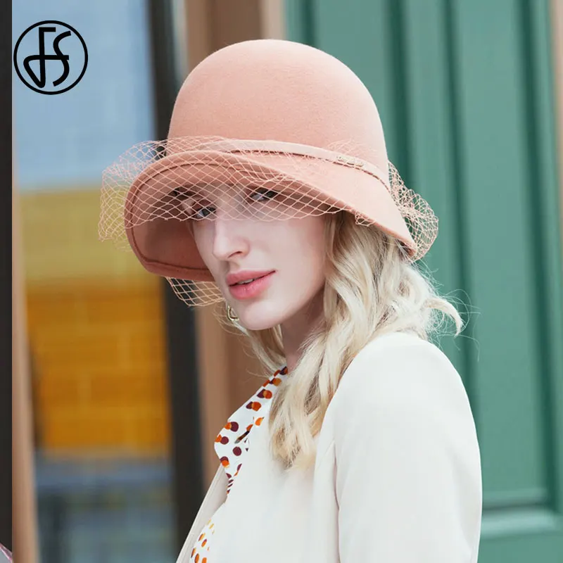 Женская фетровая шляпка-Колокол FS шерстяная шляпка-котелок с широкими полями для