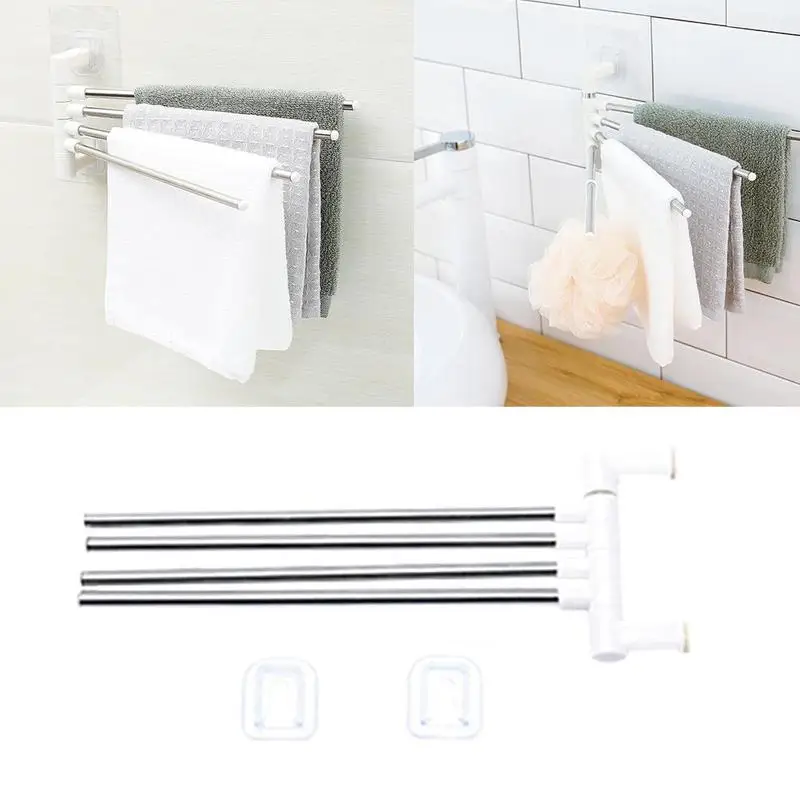 

Four Shots Multifunction Towel Rack No Trace Steel Kitchen Bathroom Without Drilling Towel Rack Bathroom Storage