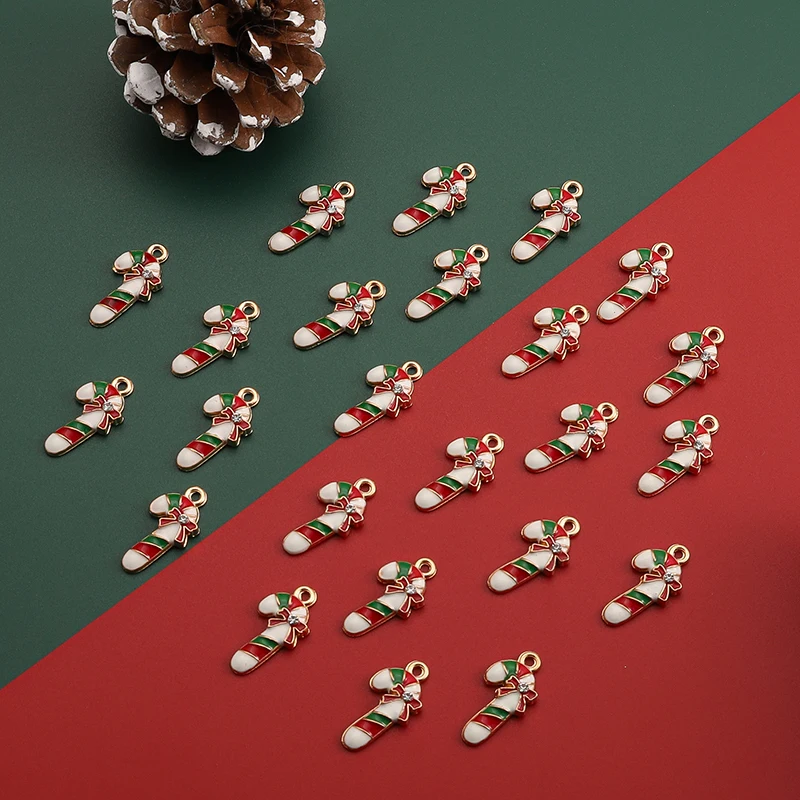 

10Pcs Enamel Christmas Candy Cane Charms for Earrings Pendants Necklaces Flower Charms DIY Jewelry Making Accessories
