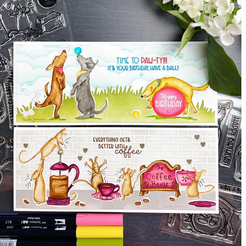 Художник кролик мыши Playtime кофейня Foxs Life это рамки США прозрачные штампы и Плашки