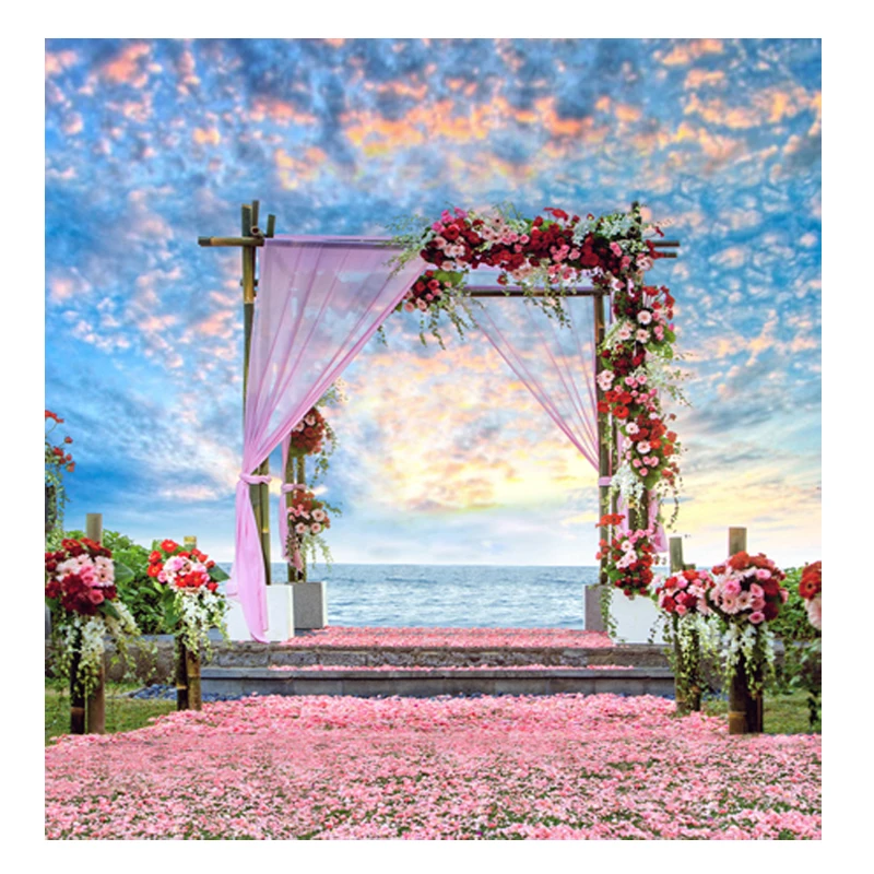

Wedding background Sea View Beach Wedding Dress scene background cloth flowers background studio photo background