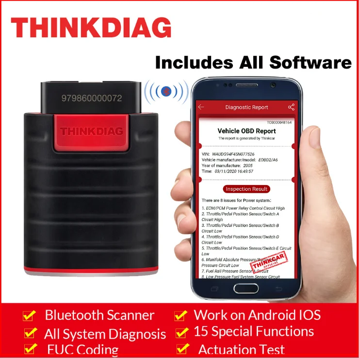 

Диагностический инструмент THINKCAR THINKDIAG для всех систем, OBD2, с 15 функциями сброса, 3 года бесплатного онлайн обновления
