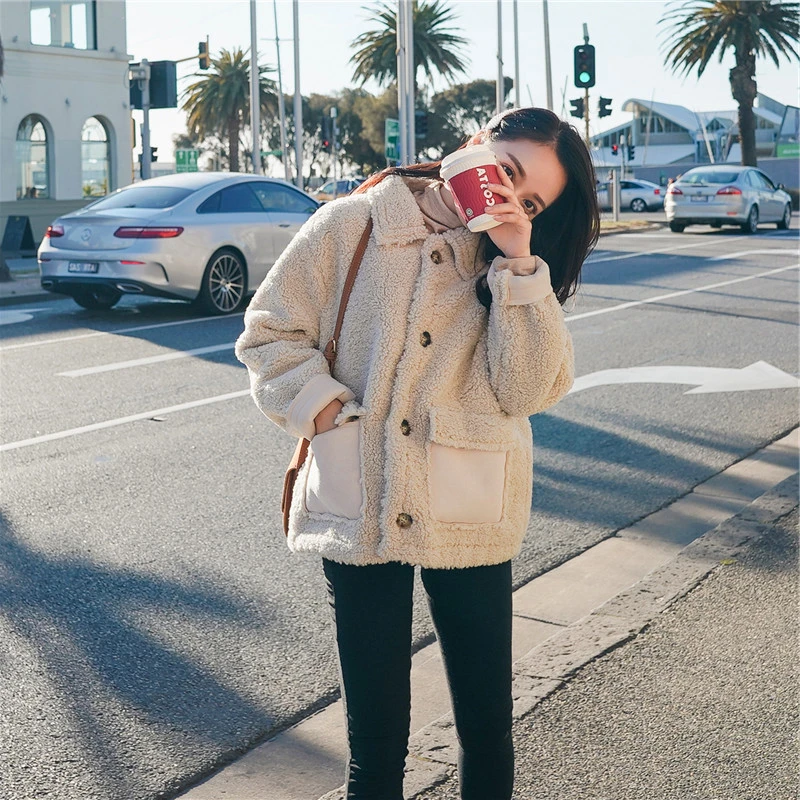 

Vogue Lamb Wool Autumn Winter Coat Women Jacket Fleece Shaggy Warm Cropped Jackets Overcoat Single Breasted Outwear