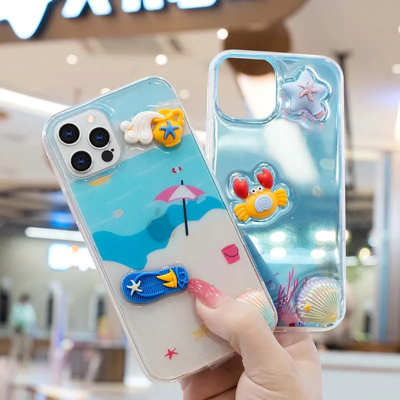 

Fashion Cartoon Ocean World Case for iphone 12 Pro 11promax XR X XS 7 8 Plus 12mini SE2 Gourde Silicone protection Epoxy Cover