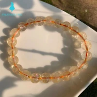 9mm genuine natural citrine crystal beads bracelet crystal gift woman round beads brazilian topaz with natural mica