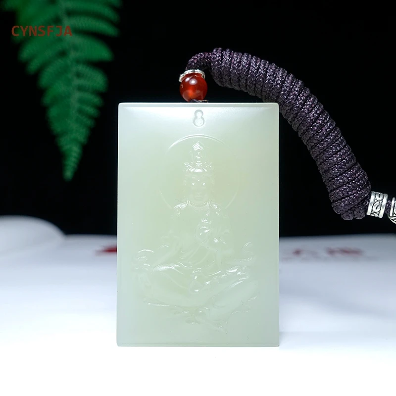 

CYNSFJA New Real Rare Certified Natural Hetian Jade Nephrite Men's Lucky Amulet Guanyin Pendant Necklace High Quality Best Gifts