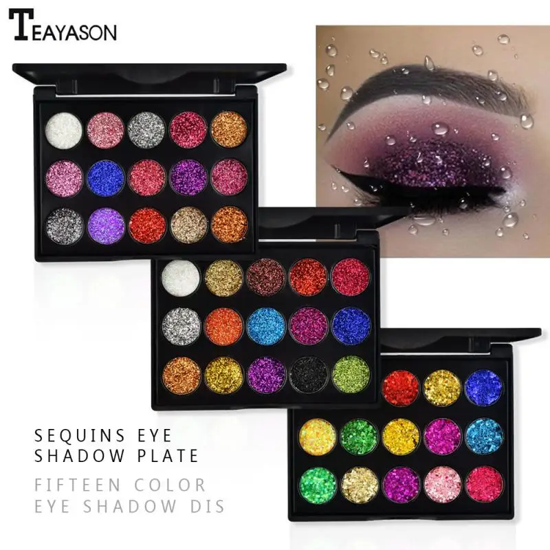 TEAYASON 15 Color Diamond Sequins Eyeshadow Tray Glitter Powder High-gloss Eye Shadow Stage Makeup Disk TSLM1 |