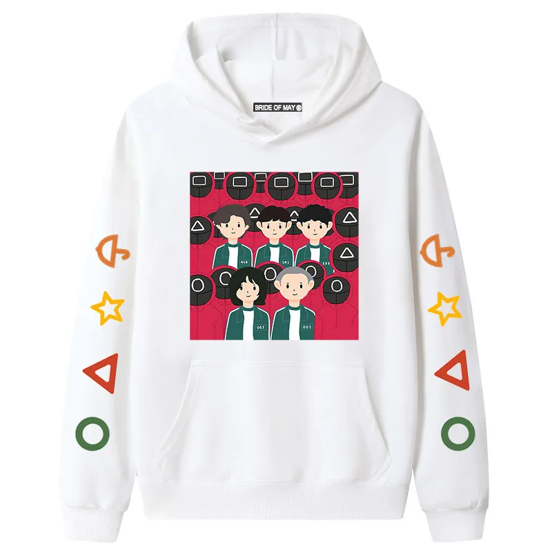 

Hot White Hooded Squid Game Hoodies Sweatshirts Men Women Autumn Pullovers Harajuku Long Sleeve Black Unisex Casual Streetwear