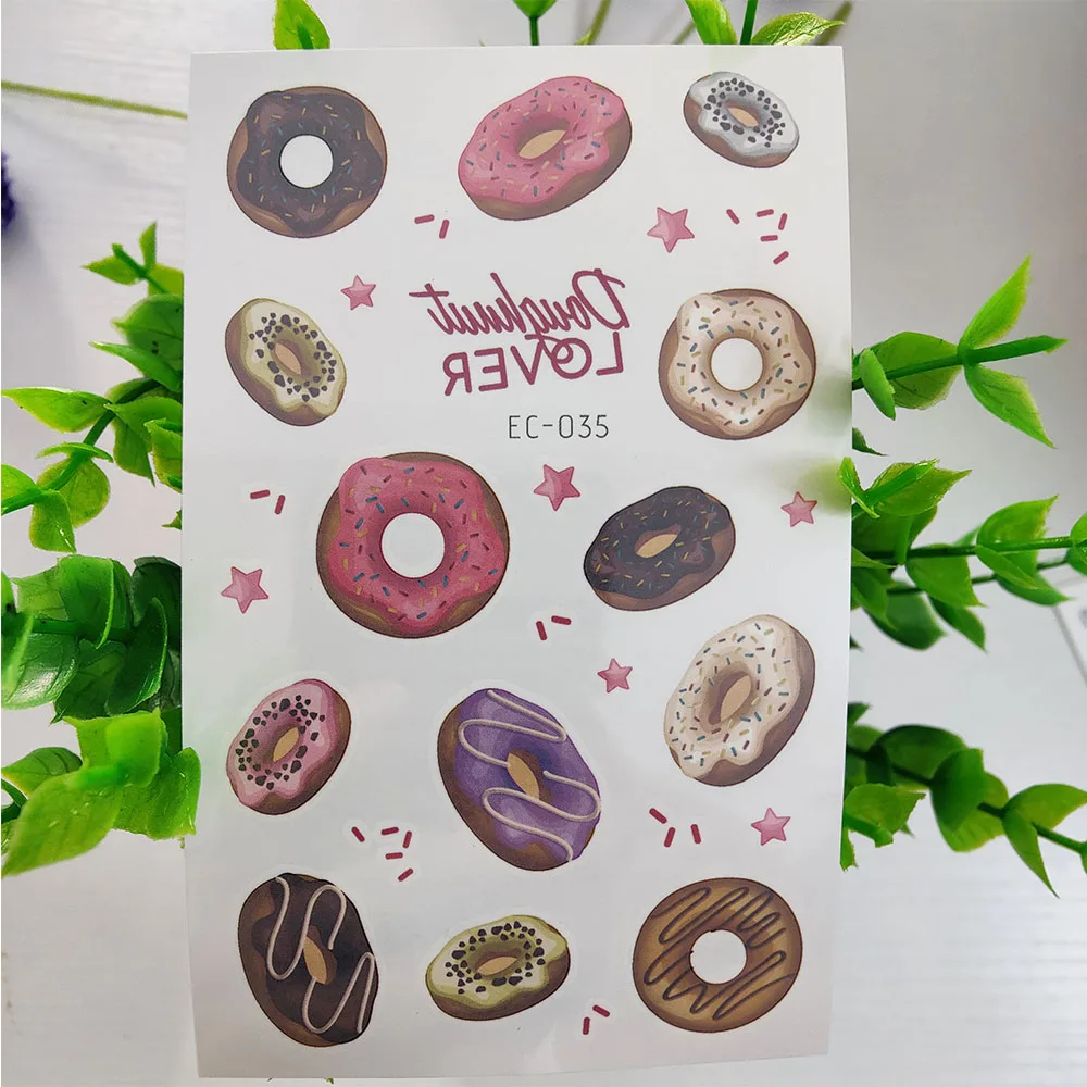 

Временные тату-наклейки для детей, водостойкие татуировки в виде пончиков, печенья, боди-арт тату, тату для мальчиков и девочек, подарок на д...
