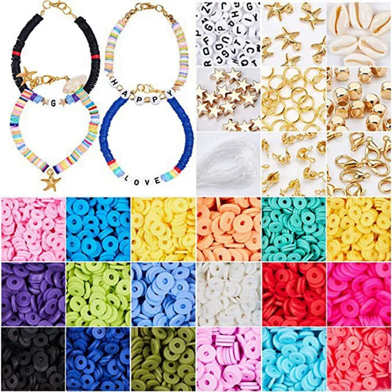 

4500+ Pcs Polymer Clay Spacer Beads, 6mm Flat Round Heishi Beads Handmade Colorful Beads Set for DIY Jewellery Making