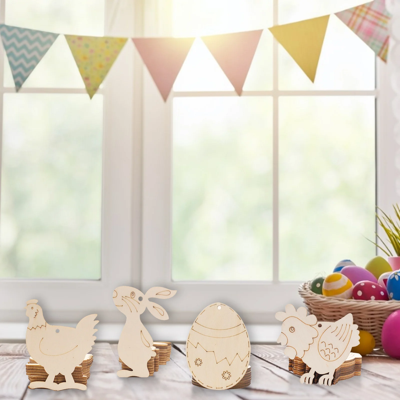 

Happy Easter Party Natural Hanging Wooden Eggs Ornaments Pendants DIY Handcraft Hollow Decorations Gifts Decor Supplies Gift