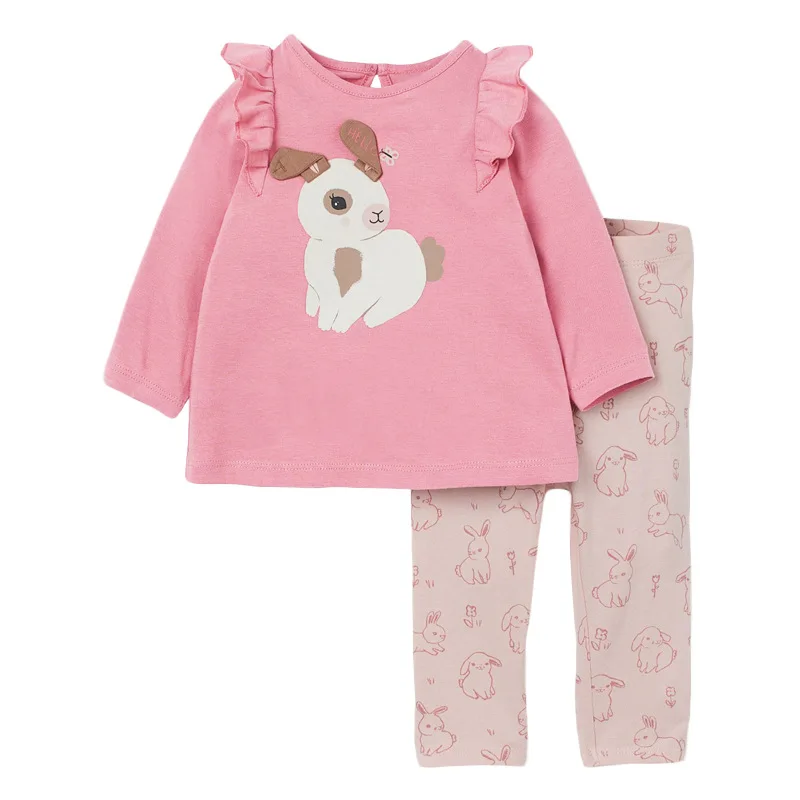 

Little maven Toddler Girls Clothing Sets with Embroidered Dog Autumn Long Sleeves Rabbit Trousers Cute Pants Set 2-7years