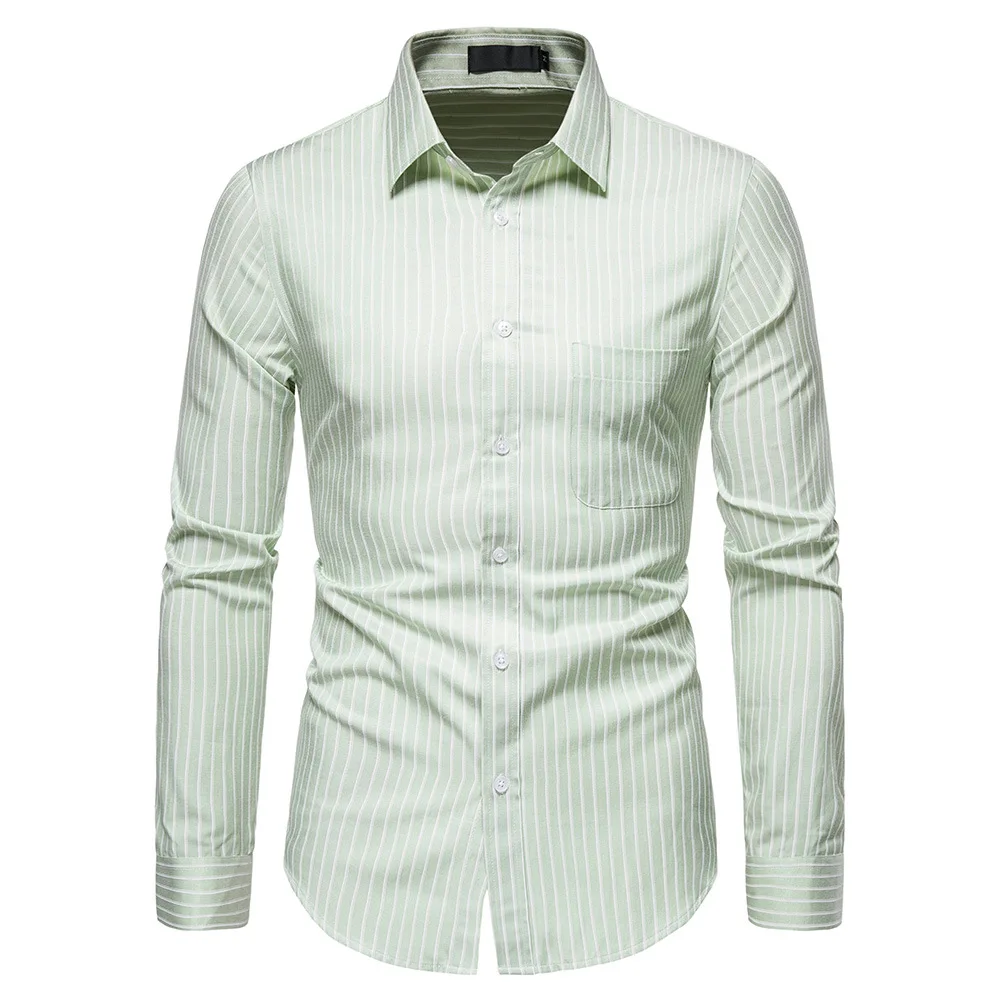 

men Stripe shirt Fashion Spring Summer Casual Men Shirt Cotton Long Sleeve Slim Fit Stand Collar Shirts EU size