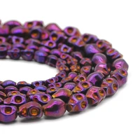 4x66x88x10mm hematite natural stone purple skull head spacer loose beads for jewelry making handmade diy bracelets accessories