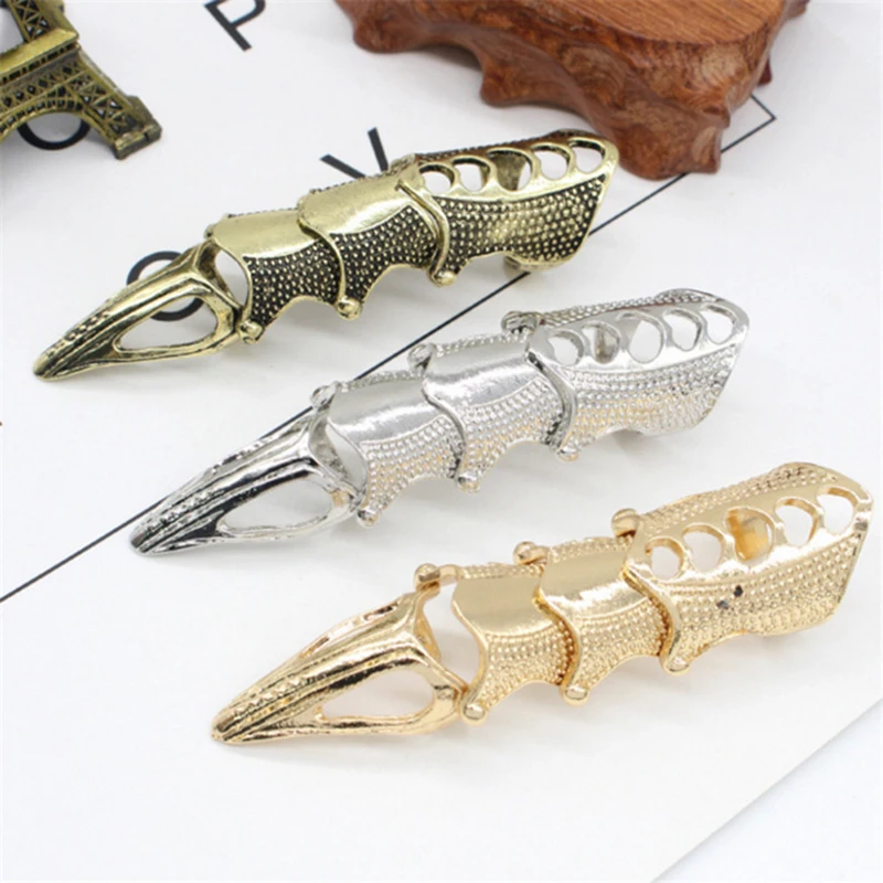 

NEW Cool Boys Punk Gothic Rock Scroll Joint Armor Knuckle Metal Full Finger Ring Gold Cospaly DIY Ring Halloween Decoration
