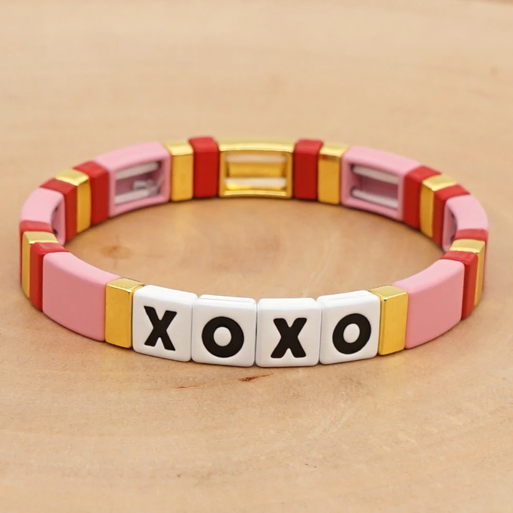 

Shinus Customised Bracelet Women 2020 XOXO Letter Name Bracelets Femme Boho Summer Jewelry Femme Tile Beads Jewellry DIY Gift
