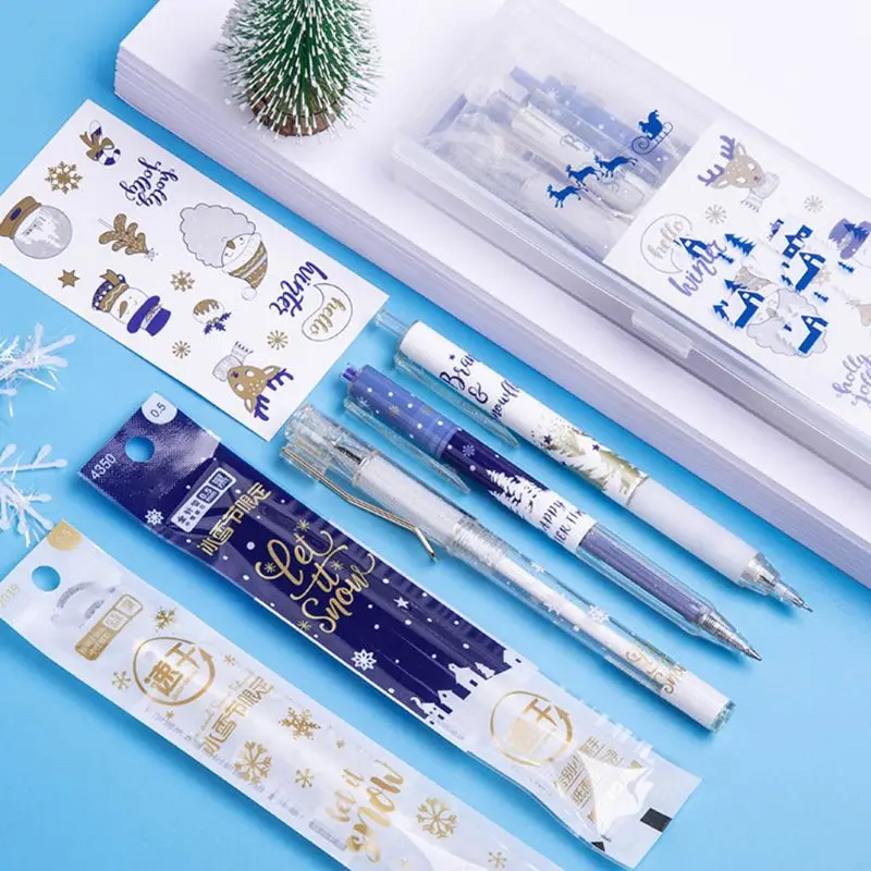 

1 Set Kawaii Ice Festival Gel Pen Pencil Eraser Sticker Refill Black Ink for Students Office School Supplies