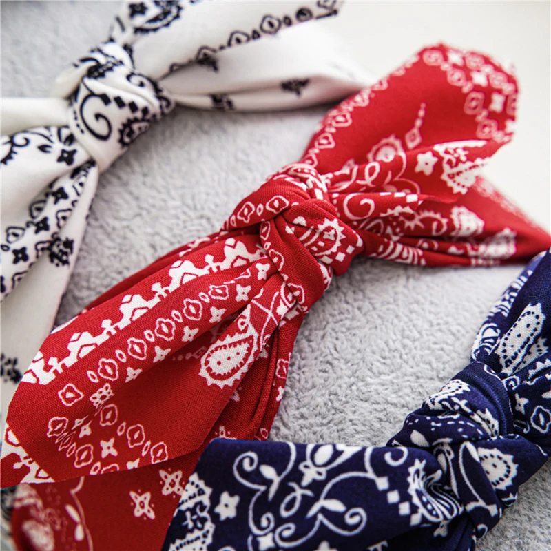 

2021 Vintage Cashew Print Hairbands Rabbit Ears Headband For Women Girls Bow Knot Turban Hair Hoop Headwear Hair Accessories