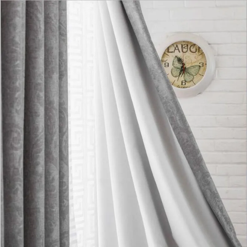 Шторы затемняющие плотные серые занавески из имитации льна с тиснением для