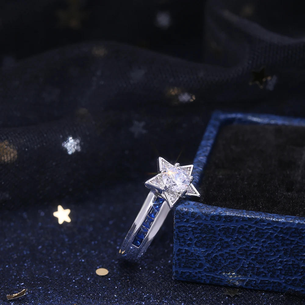 Креативное модное женское кольцо с синими и белыми блестящими звездами