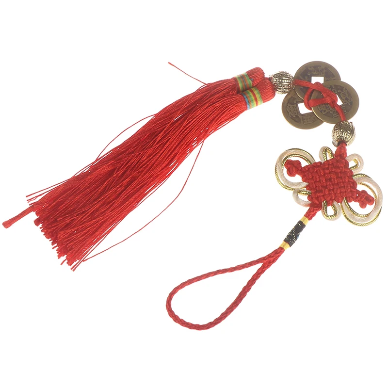 Китайские монеты по фэн-шуй длина около 32 см красные подвески с узором из узлов
